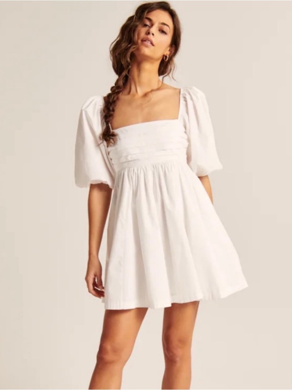 Abercrombie & Fitch White Square-Neck Puff Sleeve Mini